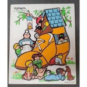Vintage Playskool Wooden Puzzle Old Woman in the Shoe 9x12 Inches